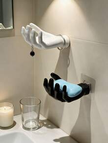 1pc Hand-Shaped Wall-Mounted Jewelry Storage Rack, Creative Palm Design Soap Dish, Suitable For Bathroom, Bedroom, Vanity - Multicolor - View 4