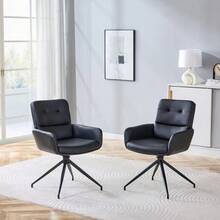 [2-pack] Europeisk kontorsstol i lätt lyxdesign: Svart PU-klädsel + svarta metallben - Svart - Visa 1