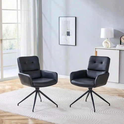 [2-pack] Europeisk kontorsstol i lätt lyxdesign: Svart PU-klädsel + svarta metallben - Svart - Visa 1