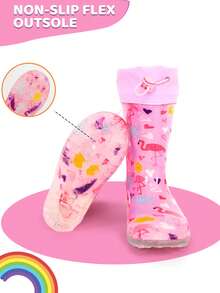 Sepatu Bot Hujan Anak-Anak Motif Polkadot dengan Tali Serut dan Glitter, Sepatu Bot Karet Tahan Air dengan Sol Transparan Anti Selip - Baby Pink - View 9