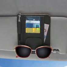 1pc Car Sun Visor Organizer, Faux Leather Material, Multi-Pocket Design, Convenient Storage For Cards, Glasses, Coins - Sun Visor Card Holder - View 8