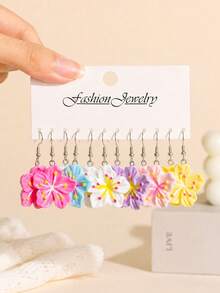 10/12/22pcs European & American Vacation Style Fresh Creative Double Layer 3D Peach Blossom & Cherry Blossom Dopamine Sweet Floral Earrings Set For Women - Multicolor - View 11