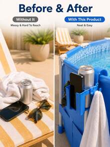 Poolside Cup Holder, Multi-Functional Pool Storage Rack And Towel Hook, Clip-On Beverage Holder, Suitable For Swimming Pool, Patio, Backyard, Hot Tub, Summer Party, Beach Vacation And Outdoor Storage - A - View 4