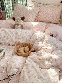 Light Pink Romantic Lace 4-Piece Bedding Set, French Country Style Bedding Set, Breathable Soft All-Season Bedding Set Including 1 Duvet Cover, 1 Bed Sheet, 2 Pillowcases, No Filling, Suitable For Bedroom, Dorm, Home Use, Multiple Size Options, Back To School Dorm Decor, College Decor - Baby Pink - View 6