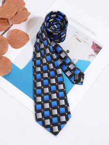1PC Fashion Casual Versatile Men's Patchwork Plaid Pattern Tie Suitable For Daily Wear, Shopping, Banquet, Party, Business, Dating - Multicolor - View 8