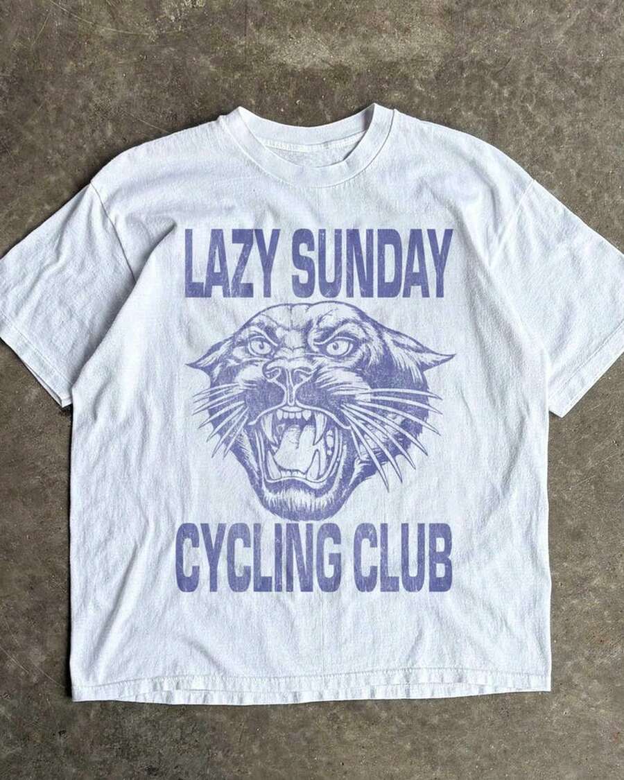 Lazy Sunday Cycling Club T-Shirt - Front Printed With World Tour Design - Loose Fit - T-Shirt - White - View 1