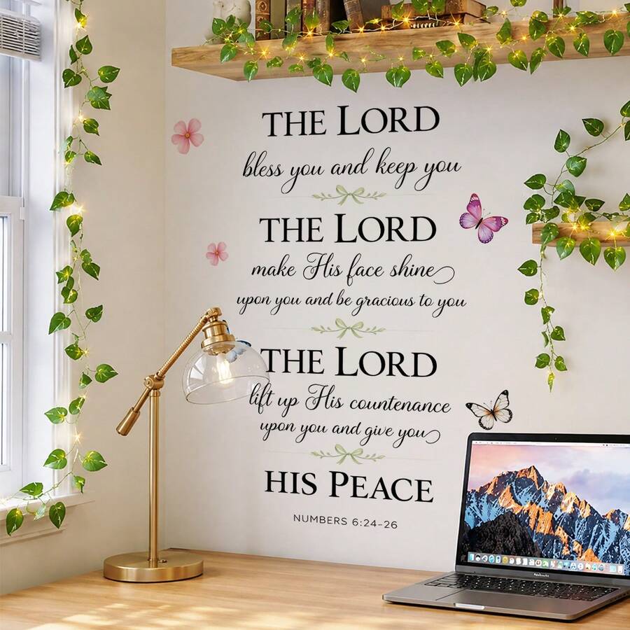 Numbers 6:24-26 Scripture Wall Sticker, Christian Bible Wall Decal, Removable Self-Adhesive Inspirational Quote Wall Art Decor, Suitable For Living Room, Bedroom, Home - Scripture Decorative Stickers - View 1