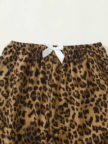 Women's Leopard Print Long Sleeve Long Pants Bubble Crinkle Pajama Set - Brown - View 8