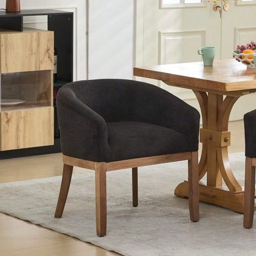 Mid-Century Modern Upholstered Barrel Dining Chairs With Arms - Grey - View 1