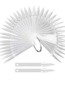 40pcs Clear Long Stiletto Nail Sticks, Transparent/White Nail Color Display Tips, Nail Gel Polish Sample Chart, Fan Nail Art Color Card For Nail Salon Manicure Display - White - View 1