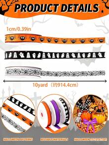 1 Roll 1" X 10 Yards Halloween Printed Ribbon, Orange Black Spider & Black White Spider Web Ribbon, Suitable For Halloween Gift Wrapping, Halloween Gift Ties, Theme Party DIY Decoration, Handmade DIY Accessories - Multicolor - View 2