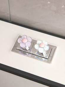2/1pc Elegant Flower-Shaped Toilet Flush Button, Drill-Free Installation, Suitable For Bathroom Decor - Multicolor - View 3