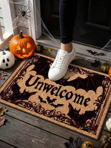 1 buah Karpet Persegi Panjang Motif Kelelawar Kartun, HELLO dan Selamat Datang, Gaya Halloween Vintage, Halloween, Keset Selamat Datang, Keset Luar Ruangan, Karpet Dapur, Dekorasi Rumah, Karpet Area, Karpet Taman, Dapat Dicuci dengan Mesin - kelelawar - View 3