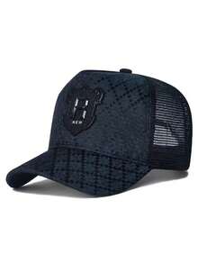 Unisex Plaid Mesh Trucker Hat, R Letter Rubber Patch Decor Adjustable Breathable Outdoor Baseball Cap - R-net Cap - View 8