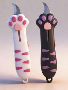 1pc Cute Cat Paw Shaped Multi-Function Utility Knife, Manual Retractable Blade For Safer Use, Lightweight And Portable Craft Knife Set, Suitable For Paper Cutting, Unboxing Packages, DIY Crafts - Multicolor - View 2