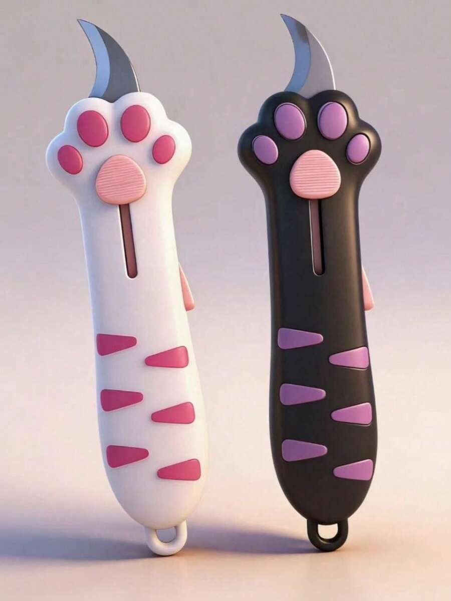 1pc Cute Cat Paw Shaped Multi-Function Utility Knife, Manual Retractable Blade For Safer Use, Lightweight And Portable Craft Knife Set, Suitable For Paper Cutting, Unboxing Packages, DIY Crafts - Multicolor - View 1