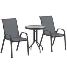 3-Piece Stackable Outdoor Bistro Set – Metal Frame Chairs With High Back Support + Tempered Glass Top Table – Compact Design For Patio, Balcony, Or Small Garden Spaces – Lightweight, Easy To Assemble & Space-Saving Solution - Black - View 5