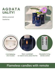 6pcs Flameless Candle Lights With Timer Remote Control, Battery Operated Blue Warm Light Candles, Suitable For Christmas, Halloween, Valentine's Day, Gifts, Birthday, Proposal, Wedding, Party, Holiday - Dark Blue - Warm Light - View 11