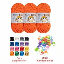 3 Rolls 100% Polyester Yarn Set With 30pcs Random Color Stitch Markers + 3pcs Finger Protectors DIY Doll Scarf Knitting Tools - Multicolor - View 29