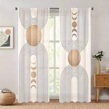 2pcs Modern Geometric Print Curtains, Rod Pocket Design, Suitable For Bedroom, Living Room, Study, Studio, Enhances Space Texture, Protects Privacy, All Season Use, Multiple Sizes Available, Good Light Transmission, 2D Flat Print, 90gsm - Multicolor - View 2