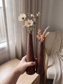 1套/1件仿木紋鐵藝花瓶+白色雛菊人造花套組，極簡北歐風，客廳玄關/茶室柔和裝飾擺件，高端氛圍花藝裝飾，居家辦公室客廳裝飾，客廳/玄關/桌面柔和裝飾擺件，高端小眾花瓶，臥室裝飾，不易碎花瓶 - 多款式 - 查看 1