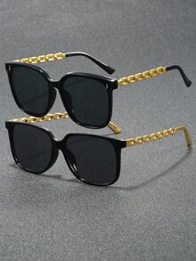 2pcs Black Square Frame Unisex Chain Decor Personalized Eyeglasses, Luxury Fashion Eyeglasses For Beach, Suitable For Daily Life, Beach Vacation, Outdoor Travel - Black - View 14
