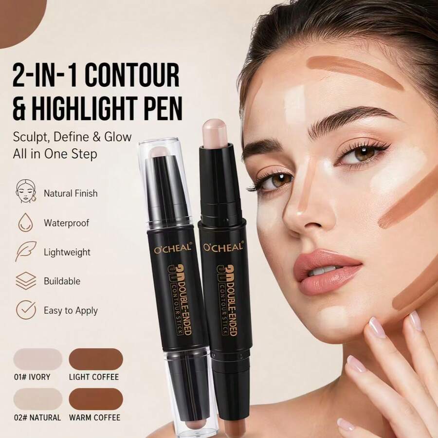 2-In-1 Contour And Highlight Dual-Ended Pen, For Face Contouring Makeup- Buildable, Waterproof, Smooth, Lightweight, Natural Contour And Highlight, Two Shades,Easy To Apply Suitable For Beginners. - Multicolor - View 1