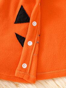 Baby Girl Halloween Orange Fleece Hooded Cape With Pumpkin Face And Bat Tulle Tutu - Multicolor - View 7