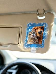 Nuova molletta magnetica per foto da parasole auto, cornice magnetica trasparente in acrilico universale per frigorifero, molletta per cornice foto da parasole auto, cornice foto personalizzata fai-da-te per decorazione auto, regalo per coppie, molletta per cornice foto commemorativa per animali domestici e famiglia - onda - Visualizzare 4