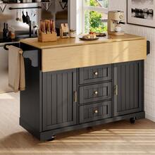 Kitchen Island With Drawers – White/Gray, Extendable Tabletop - Black - View 2
