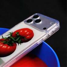 1pc Ice Transparent Tomato Phone Case Compatible With IPhone 17 16 Pro Max 15 14 13 12 11 - Red and White - View 3
