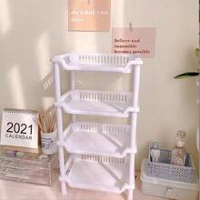 1 pieza Estantería de almacenamiento blanca minimalista y elegante de 3 niveles, multifuncional y multiusos, estable y resistente, adecuada para dormitorio, cocina, sala de estar, sótano, uso doméstico, estantería organizadora de varias capas, estantería de almacenamiento de pie para exteriores, estantería de almacenamiento para fiestas - Rosa - Ver 2
