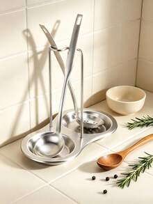 2pcs/1pc Stainless Steel Soup Ladle Holder, Kitchen Storage Rack, Hot Pot Ladle Strainer Holder, Home Spoon Rack Commercial Rack Soup Bowl Tray, Suitable For Stove, Elegant Cooking Utensil Rack, Heat-Resistant Tableware Rack, Can Be Placed On Countertop, Dishwasher , Wedding, Housewarming Gift, Kitchen Gadget, Kitchen Essential. - Silver - View 9
