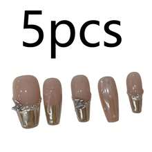 5er Set französische Metall-Schmetterling Y2K Hot Girl Style elegante mittel-lange Sargform handgefertigte Nagelkunst Aufkleber Set - Verschiedenfarbig - Übersicht 6