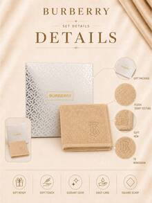 منشفة مربعة من Burberry مقاس 30.5*30.5 سم، قماش قطني ناعم على البشرة، ماصة للماء وناعمة، مناسبة للاستخدام اليومي لتجفيف الوجه والاستحمام، مغلفة في صندوق هدايا مثالية للإهداء - لون البني - مشاهدة 7