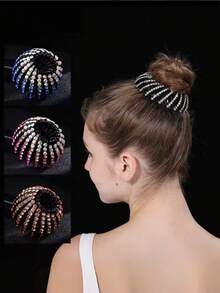 1 pieza Pinza de pelo extensible con nido de pájaro de strass, herramienta de peinado para moño desordenado, pinza de pelo de cristal brillante, accesorio para el cabello de la espalda de la mujer - Multicolor - Ver 2