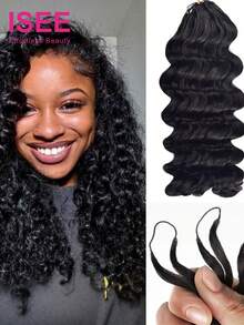 ISEE Bohemian Braided Style Loose Dark Crochet Human Hair Knot Hair, Time-Saving And Lightweight, 16-24 Inches, Suitable For Beginners - SNatural - View 2