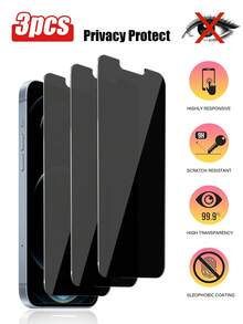 BOLLYMORE 3pcs Anti-Spy Tempered Glass Screen Protector Compatible With Apple Devices, Anti-Peeping, Anti-Scratch, Anti-Collision, Compatible With IPhone X/XR/11/12/13/14/15/16/16 Plus/16 Pro/16 Pro Max/16e/17/17 Air/17 Pro/17 Pro Max Full Series - 3PCS - View 23