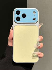 1pc Minimalist Personalized Blue & Yellow Contrast Color Electroplated Matte Silver Edge Lychee Leather Texture Full Coverage 2mm Shockproof Creative Precision Hole Raised Large Window Instant 17 Lens Soft Phone Case Suitable For IPhone17/17Pro/17PROMAX/16/16Pro/16PLUS/16PROMAX/15/11/12/13/14/15Pro/14Pro/13Pro/15PROMAX/14PROMAX/13PROMAX - Multicolor - View 4