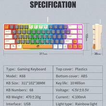 RAIKU Keyboard Membran Mini Kompak 61 Tombol Baru 60%, Hitam, Keyboard Gaming dengan Lampu Latar RGB Putih, Desain Ergonomis, Tahan Air, Cocok untuk PC/Laptop/Kantor/Gaming di Rumah - View 10