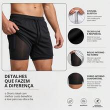 2-In-1 Double Sports Dry Fit Shorts With Pocket Gym Shorts Sports Shorts - 黑色 - 查看 7