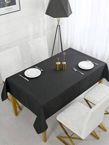 1pc Rectangular Tablecloth Suitable For Buffet, Holiday Party, Dinner, Wedding And Baby Shower Home Decor Solid Color Tablecloth For Home Use - Rectangular Tablecloth Fabric - Black - View 4