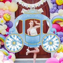1pc Princess Carriage Hollow Photo Backdrop, Birthday Party Decoration, Blue Dreamy Carriage Birthday Photo Prop, Party Hollow Backdrop, Birthday Theme Carriage Shaped Photo Backdrop, Birthday Theme Party Decoration Supplies - A - View 6