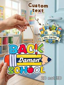 1pc Custom Name Teacher Door Hanger, Cute Colorful Pencil,Apple Print Classroom Back To School Hanging Sign, Custom Classroom Wall Sign Plaque, First Day Of School Door Decor Gift - Multicolor - View 1