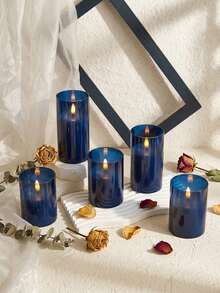 6pcs Flameless Candle Lights With Timer Remote Control, Battery Operated Blue Warm Light Candles, Suitable For Christmas, Halloween, Valentine's Day, Gifts, Birthday, Proposal, Wedding, Party, Holiday - Dark Blue - Warm Light - View 3