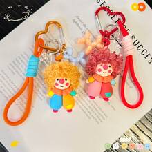 Cute Clown Inspired Curly Hair Keychain, Colorful Bag Charm Pendant With Heart Clip, Fun Backpack Accessory Car Decoration Gift - Multicolor - View 5