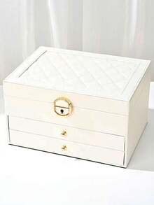 Caja de almacenamiento de joyas portátil de 3 capas, caja de regalo de joyas de cuero, caja de almacenamiento de escritorio con cajones, caja de almacenamiento apilable, caja de almacenamiento de joyas con cajones para tocador, adecuada para joyas, aretes, collares, pulseras - Joyero - Ver 8
