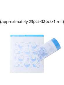 1 Rollo (Aproximadamente 65-75 piezas) Bolsas de basura con cordón con diseños de conejos de dibujos animados aleatorios y lindos, con asas impresas gruesas, adecuadas para el almacenamiento de pañales en la guardería, eliminación de pañales al aire libre, bolsas de basura desechables de uso múltiple - Multicolor - Ver 13