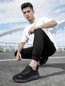 Men's Airy Mesh Running Shoes, Ultra-Light Shock-Absorbing Sneakers With Grip Sole, Perfect For Jogging, Gym & Street Style - Black - View 3