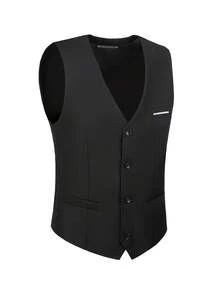 Men's 2-Piece Matching Suit Set, Solid Color Slim Fit Formal Vest And Black Striped Tie, Gentleman Formal Waistcoat, Suitable For Business, Wedding, Ball And Party - Black - View 5